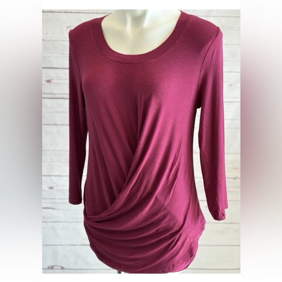 Skinnygirl Fuschia Ruched Front Shirt Size Medium Workout Top 3/4 Sleeve NWOT - Picture 8 of 10
